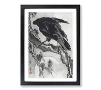 Crow & The Moon by Kawanabe Kyosai Framed Print | A2 Black Framed Wall Art | Ready to Hang | Modern Space Picture | Living Room Bedroom Lounge Office