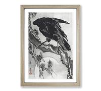 Crow & The Moon by Kawanabe Kyosai Framed Print | A2 Oak Framed Wall Art | Ready to Hang | Modern Space Picture | Living Room Bedroom Lounge Office