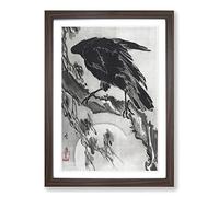Crow & The Moon by Kawanabe Kyosai Framed Print | A2 Walnut Framed Wall Art | Ready to Hang | Modern Space Picture | Living Room Bedroom Lounge Office
