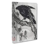 Crow & The Moon by Kawanabe Kyosai Painting Canvas Print | Gallery Wrapped 30mm Frame Wall Art | 30x20 inches | Ready to Hang | Contemporary Space Picture | Living Room Bedroom Lounge Office
