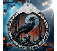 Crow Under Moonlight Christmas Tree Stained Glass Ornament - Hanging Ornaments for Christmas Tree Decorations - Holiday Keepsake Present Exchange Idea