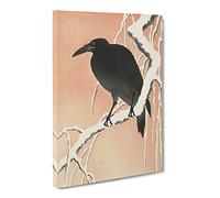 Crow Upon A Snowy Branch By Ohara Koson Canvas Print | Gallery Wrapped 30mm Frame Wall Art | 24x16 inches | Ready to Hang | Asian Picture | Living Room Bedroom Lounge Office