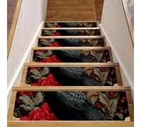 Crow Vintage Florals (1) Stair Treads Non Slip for Wooden Steps, 15PCS 8"x30" Stair Runner Mats, Washable Reusable Carpet for Stairs Rugs Indoor Safety Staircase Step Treads for Kids Elders Dogs