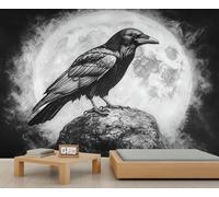 Crow Wall Murals, Moon Mural, Gothic Raven Wallpaper for Living Room Bedroom Office Hotel Bar Ceiling Decor - 250x175cm