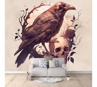 Crow Wallpaper Murals Gothic Skull Aesthetics Photo Wallpaper 450 × 315 cm / 177.1" × 124" Non-Woven 3D Wall Mural Decoration Poster for Bedroom Living Room TV Backdrop
