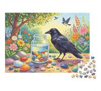 Crow Water Fable 1000 Piece Jigsaw Puzzle Recycled Paper Story Illustration Puzzles for Elderly Fun And Challenging Family Game Perfect for Holiday Blessings 52x38cm/1000pcs