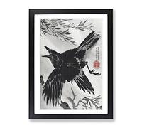 Crow & Willow Tree By Kawanabe Kyosai Asian Japanese Framed Print | A4 Black Framed Wall Art | Ready to Hang | Asian Floral Picture | Living Room Bedroom Lounge Office