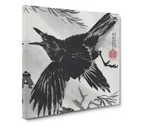 Crow & Willow Tree by Kawanabe Kyosai Canvas Print | Gallery Wrapped 30mm Frame Wall Art | 20x20 inches | Ready to Hang | Modern Landscape Picture | Living Room Bedroom Lounge Office