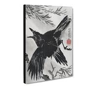 Crow & Willow Tree By Kawanabe Kyosai Canvas Print | Gallery Wrapped 30mm Frame Wall Art | 30x20 inches | Ready to Hang | Asian Landscape Picture | Living Room Bedroom Lounge Office