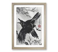 Crow & Willow Tree by Kawanabe Kyosai Framed Print | A2 Oak Framed Wall Art | Ready to Hang | Modern Floral Picture | Living Room Bedroom Lounge Office