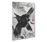 Crow & Willow Tree by Kawanabe Kyosai Painting Canvas Print | Gallery Wrapped 30mm Frame Wall Art | 30x20 inches | Ready to Hang | Contemporary Landscape Picture | Living Room Bedroom Lounge Office