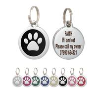 CROWATTS 2 Pack Personalized Pet ID Tags - Stainless Steel Dog Name Tag with 4 Lines Custom Text, Shiny Round Collar Tag.(Black)