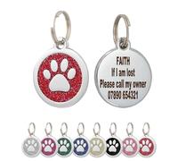 CROWATTS 2 Pack Personalized Pet ID Tags - Stainless Steel Dog Name Tag with 4 Lines Custom Text, Shiny Round Collar Tag.(Red)