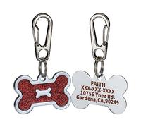 CROWATTS 2 Pack Stainless Steel Personalized Pet ID Tags - Custom Engraved Dog & Cat Collar Tags, 4 Lines Text, Shiny Bone-Shaped Design (Red)