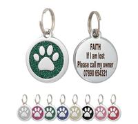CROWATTS 5 Pack Personalized Pet ID Tags - Stainless Steel Dog Name Tag with 4 Lines Custom Text, Shiny Round Collar Tag.(Green)