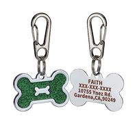 CROWATTS Stainless Steel Personalized Pet ID Tags - Custom Engraved Dog & Cat Collar Tags, 4 Lines Text, Shiny Bone-Shaped Design (Green)