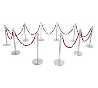 Crowd Control Barriers, Stainless Steel VIP Post, Base & Rope Kits with Selection of Coloured Rope & 4 Way Connecting Posts (Red)