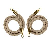 Crowd Control Queue Barrier Ropes - 2 Pack Stanchion Hemp Rope for Queue Lines, 5ft Twisted Safety Barrier with Gold Hooks, Ideal for Event Traffic Management
