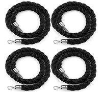 Crowd Control Stanchion Rope with Silver Plated Hooks - Durable Hemp Braided Barrier for Event Lobby Warehouse - Available in 1/2/4 Pack for Grand Openings