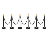 Crowd Control Stanchion, Set with 5 ft/1.5 m Red Velvet Rope,Stanchion Rope Divider, Black Gold Queue Barrier Line Divider with Fillable Plastic Base, Airport(6)