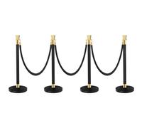 Crowd Control Stanchion, Set with 5 ft/1.5 m Red Velvet Rope,Stanchion Rope Divider, Black Gold Queue Barrier Line Divider with Fillable Plastic Base, Airport(4)