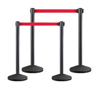 Crowd Control Stanchion, Set with 6.5 ft/2 m Red Retractable Belt, Durable Crowd Control Barrier with Carbon Steel Baking Painted Stanchion, Rope Barriers Line Divider for Exhibition, Airport(4)