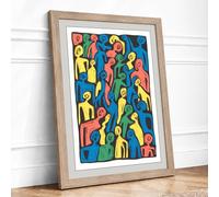 Crowded Collective Expressionism Framed Wall Art Print A4 (29.7×21cm) Oak, Wall Decor for Living Room, Bedroom, Office & Home, Ready to Hang, Art Gift