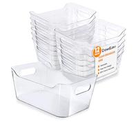 CrowdLox 12 Pack Multi-Use Clear Plastic Storage Bins for Organizing w/Labels - Home, Kitchen, Bathroom, Office, Pantry Cabinet Shelf Organizer Bins