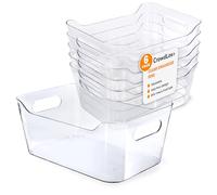 CrowdLox 6 Pack Multi-Use Clear Plastic Storage Bins for Organizing w/Labels - Home, Kitchen, Bathroom, Office, Pantry Cabinet Shelf Organizer Bins