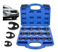Crowfoot Wrench Set - 15 Piece Metric Repair Tool Kit for Mechanics | Precision Flare Nut Access System with Compact Carry Case Design & High Torque Fit Structure for 8 to 24mm Fastening Automotive