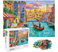 crowm Jigsaw Puzzles 1000 Pieces for Adults, Romantic Italy Jigsaw Puzzle Venice Water Lane Scenery Puzzles Sunset Landscape Perfect for Game Nights Europe City Scenic