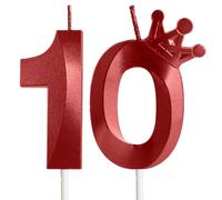 Crown 10th Birthday Candles for Cake,Red Happy Birthday Candle Number 10,Cake Decoration for 10 Year Birthday Party Anniversary Celebration Supplies