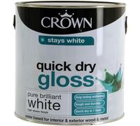 Crown 2.5L Quick Dry Gloss Paint - Pure Brilliant White for Wood & Metal - Durable, Long-Lasting Finish