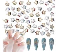 Crown 30 Pcs 3D Nail Charms - Gold & Silver Rhinestones and Gems Alloy Nail Decorations for DIY Supply and Jewelry Makingrandom Color (Gold+Silver)