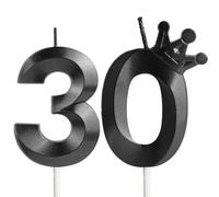 Crown 30th Birthday Candles for Cake,Black Happy Birthday Candle Number 30,Cake Decoration for 30 Year Birthday Party Anniversary Celebration Supplies