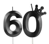 Crown 60th Birthday Candles for Cake,Black Happy Birthday Candle Number 60,Cake Decoration for 60 Year Birthday Party Anniversary Celebration Supplies