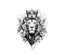 Crown And Lion Waterproof Temporary Tattoo Sticker, Realistic Semi-permanent Fake Tattoo