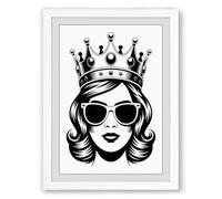 Crown and Sunglasses Pop Art Framed Wall Art Print A1 (84.1×59.4cm) White, Wall Decor for Living Room, Bedroom, Office & Home, Ready to Hang, Art Gift