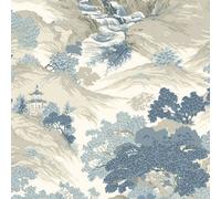 Crown Archives Oriental Landscape China Blue Spongeable Wallpaper M1190