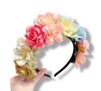 Crown, artificial rose and hydrangea, pink blue and cream colors, flower clip, hair flower, headband, wedding party hair accessories (Green Rose, 4.5)