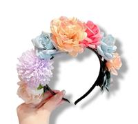 Crown, artificial rose and hydrangea, pink blue and cream colors, flower clip, hair flower, headband, wedding party hair accessories (Yellow rose, 4.5)