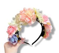 Crown, artificial rose and hydrangea, pink blue and cream colors, flower clip, hair flower, headband, wedding party hair accessories (Blue Rose, 4.5)