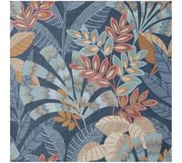 Crown Asha Leaves Wallpaper - Navy Burnt Orange Luxury Fabric Effect - 10.05m x 53cm Roll - Paste The Paper Washable - Contemporary Versatile Sophisticated