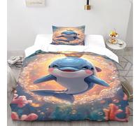 Crown Bedding Set 3D Digital Printing Animal Themes Marine Life Duvet Cover 2 Pieces Set Chic Breathable Quilt Cover Universal for All Seasons with Pillow Single（135x200cm）