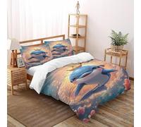 Crown Bedding Set 3D Digital Printing Animal Themes Marine Life Duvet Cover Set 3 Pieces Chic Breathable Comforter Cover for Boys & Girls with Pillowcase Super King（260x220cm）