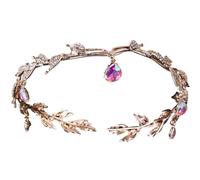 Crown Bridal Rhinestone Waterdrop Leaf Hair Accessories Romantic Head Accessories for Women for Special Occasions and Festivals(Gold)