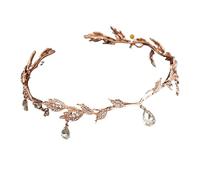 Crown Bridal Rhinestone Waterdrop Leaf Hair Accessories Romantic Head for Women Head Chain(Rose Gold)