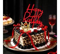 Crown Cake Topper Red Ribbon Bows Queen Princess Birthday Party Decorations Crown Tiara Cake Decorations for Cakes Bridal Shower Wedding Party Supplies
