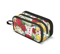 Crown Cards Flowers White Pencil Case Big Capacity Pencil Pouch with 3 Compartment Portable Aesthetic Pen Bag Holder Box Organizer School Supplies for Teens Adult Women Men Boys Girls