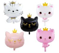 Crown Cat Balloons, Foil Balloon Cats, White, Pink and Black Crown Cat Helium Balloons, 5 pieces Cat Birthday Decorations, Cat gifts, Cat Pet Theme Birthday Party Decorations Supplies